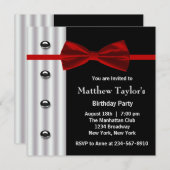 Red Black Tuxedo Bow Krawatte Mens Birthday Party Einladung (Vorne/Hinten)