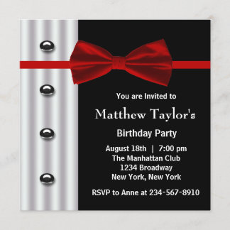 Red Black Tuxedo Bow Krawatte Mens Birthday Party Einladung