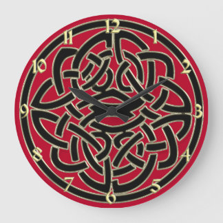 Red Black und Gold Metallic Celtic Knot Clock Große Wanduhr