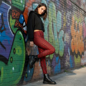 Red & Black Vertical Striped Leggings