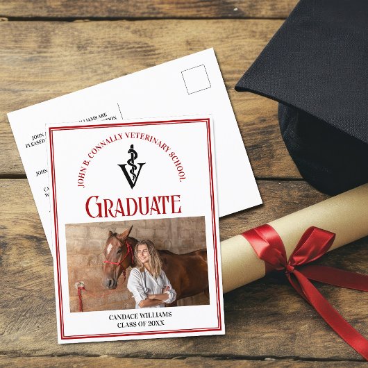 Red Black Veterinary School Foto Abschluss Postkarte