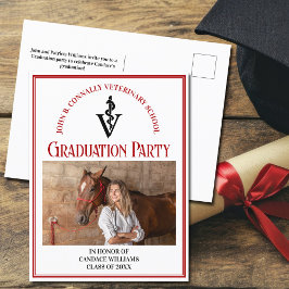 Red Black Veterinary School Foto Graduation Party Einladungspostkarte
