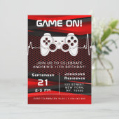 Red & Black Video Game Gaming Kinderparty Einladung (Stehend Vorderseite)