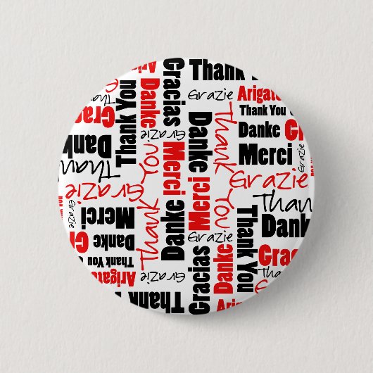 Red Black Vielen Dank Word Cloud Button (Vorderseite)