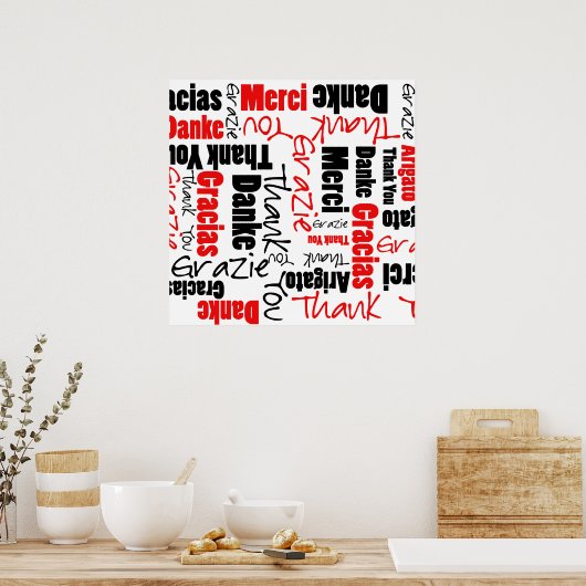 Red Black Vielen Dank Word Cloud Poster (Küche)