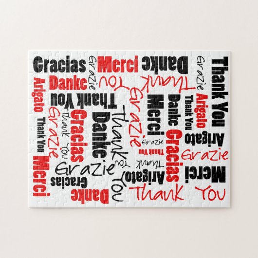 Red Black Vielen Dank Word Cloud Puzzle (Horizontal)