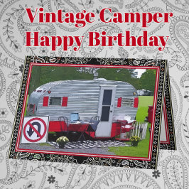 Red Black Vintag Camper Trailer Happy Birthday Karte