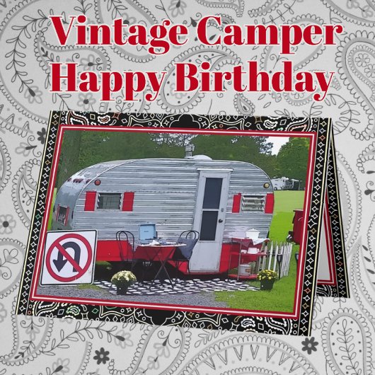 Red Black Vintag Camper Trailer Happy Birthday Karte
