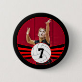 Red & Black Volleyball Foto & Jersey Nummer Button (Vorderseite)