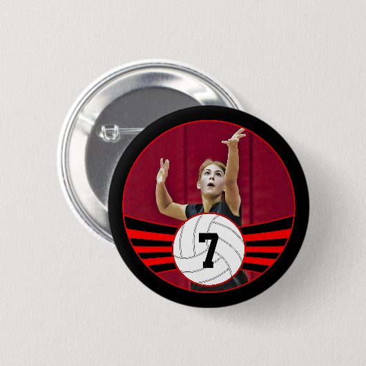 Red & Black Volleyball Foto & Jersey Nummer Button (Vorne & Hinten)