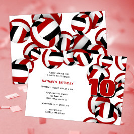 Red Black Volleyballs Jungs Geburtstagsparty Einladung