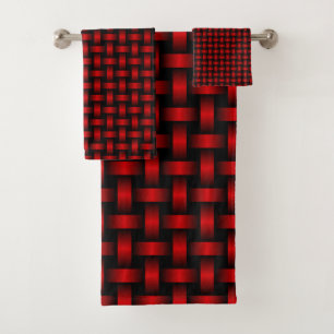 Red Black Weave Pattern Badhandtuch Set