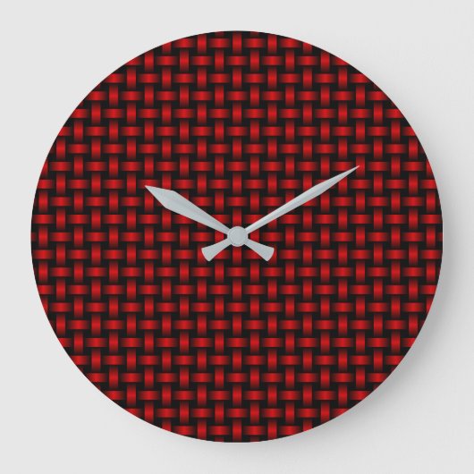 Red Black Weave Pattern Große Wanduhr (Vorderseite)