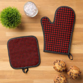 Red Black Weave Pattern Ofenhandschuh & Topflappen-Set (Oben Unten)