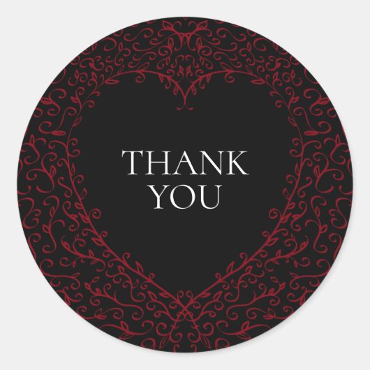 Red Black Wedding Gothic Herz Schönes Elegantes Runder Aufkleber (Vorderseite)