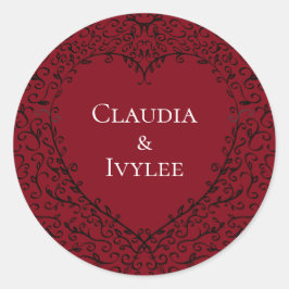 Red Black Wedding Heart Gothic Runder Aufkleber