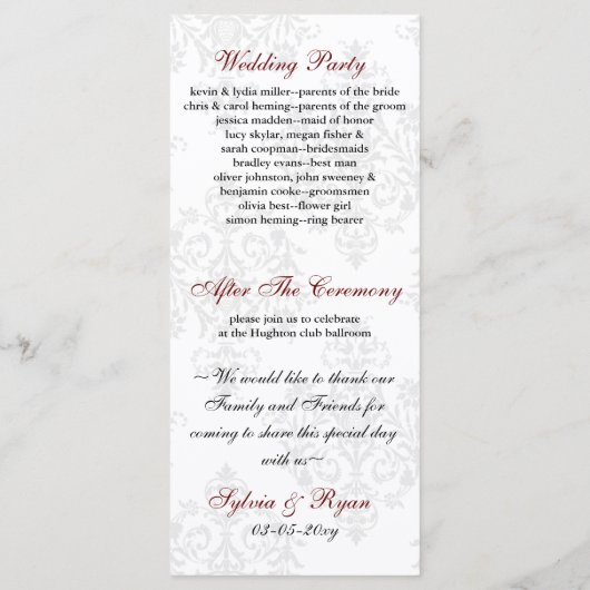 Red Black Wedding Programm (Rückseite)