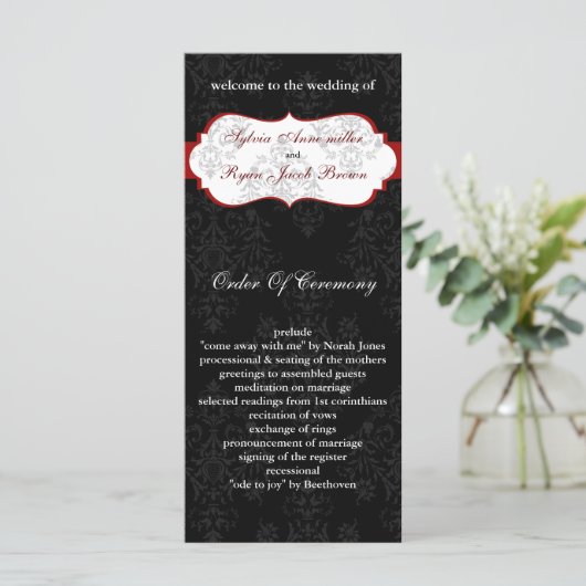 Red Black Wedding Programm (Stehend Vorderseite)