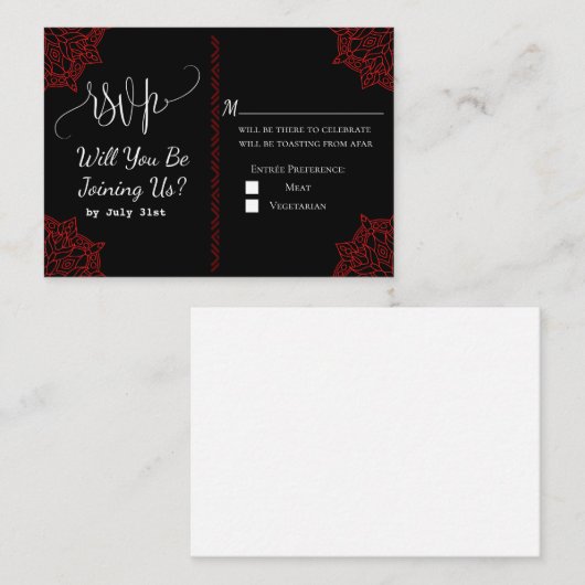 Red Black Wedding RSVP Card Begleitkarte (Vorne/Hinten)