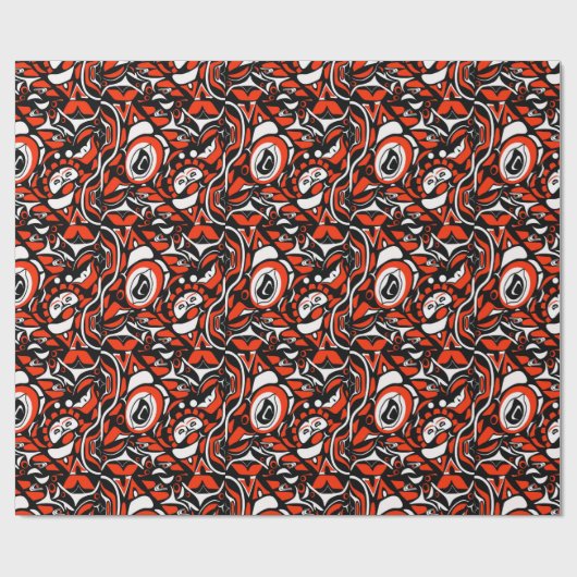 Red Black White Abstract Haida Face Native Art Geschenkpapier (Flach)