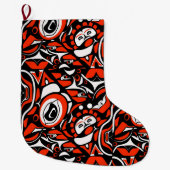 Red Black White Abstract Haida Face Native Art Großer Weihnachtsstrumpf (Vorderseite)