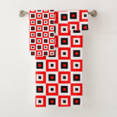 Red Black White Checkered Squares Pattern Design Badhandtuch Set (Insitu)