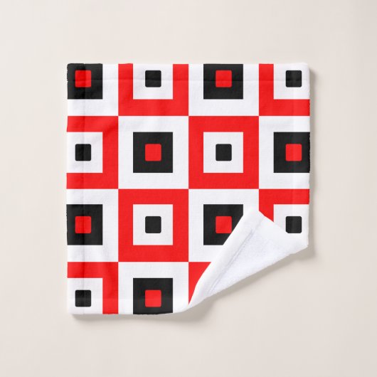 Red Black White Checkered Squares Pattern Design Badhandtuch Set (Waschlappen)