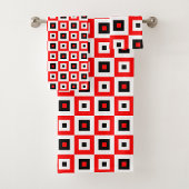 Red Black White Checkered Squares Pattern Design Badhandtuch Set