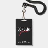 Red Black & White Concert Pass Custom ID Abzeichen Ausweis (Vorderseite mit Lanyard)