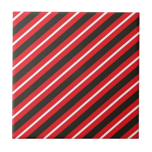 Red Black White Diagonal Lines Geometric Stripes Fliese (Vorderseite)