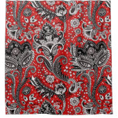 Red Black & White Floral Paisley Bohemisch Boho Duschvorhang (Vorderseite)