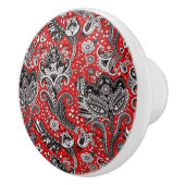 Red Black & White Floral Paisley Bohemisch Boho Keramikknauf (Rechts)