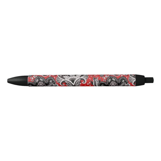 Red Black & White Floral Paisley Bohemisch Boho Kugelschreiber (Vorderseite)