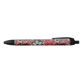 Red Black & White Floral Paisley Bohemisch Boho Kugelschreiber (Oberseite)