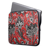 Red Black & White Floral Paisley Bohemisch Boho Laptopschutzhülle (Vorderseite Links)