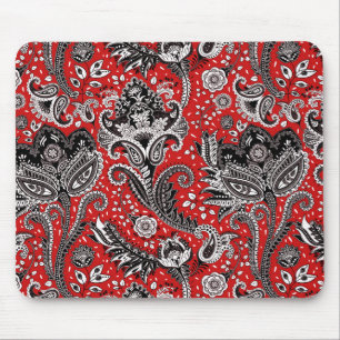 Red Black & White Floral Paisley Bohemisch Boho Mousepad