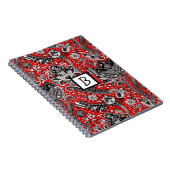 Red Black & White Floral Paisley Bohemisch Boho Notizblock (Rechte Seite)