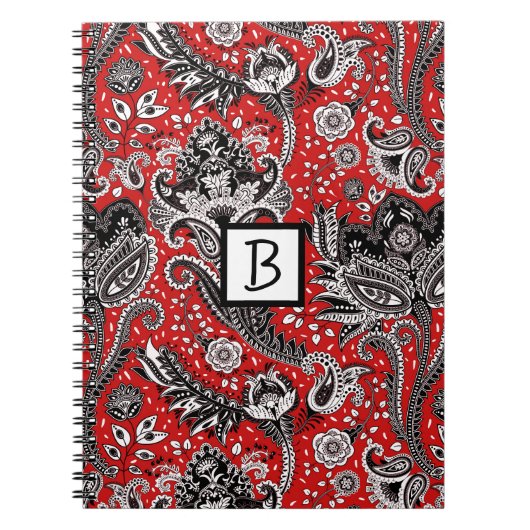 Red Black & White Floral Paisley Bohemisch Boho Notizblock (Vorderseite)