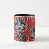 Red Black & White Floral Paisley Bohemisch Boho Tasse (Zentrum)