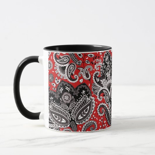 Red Black & White Floral Paisley Bohemisch Boho Tasse (Links)