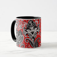 Red Black & White Floral Paisley Bohemisch Boho