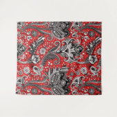 Red Black & White Floral Paisley Bohemisch Boho Wandteppich (Vorderseite (Horizontal))
