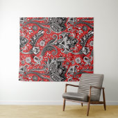 Red Black & White Floral Paisley Bohemisch Boho Wandteppich (Beispiel (Horizontal))