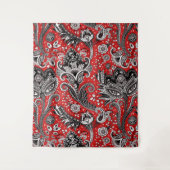 Red Black & White Floral Paisley Bohemisch Boho Wandteppich (Vorderseite)