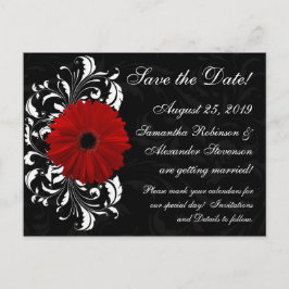 Red+Black+White Gerbera Daisy Save the Date Ankündigungspostkarte