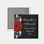 Red+Black+White Gerbera Daisy Save the Date /Gefal Magnet (Vorderseite/Rückseite)