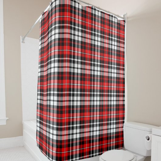 Red Black White Plaid Tartan Pattern Design  Duschvorhang