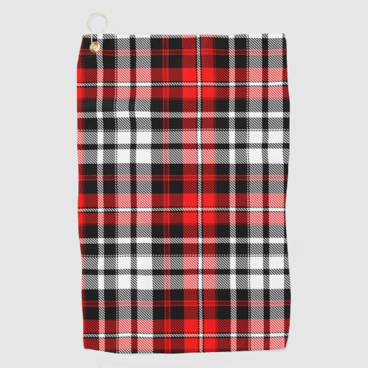 Red Black White Plaid Tartan Pattern Design  Golfhandtuch (Vorderseite)