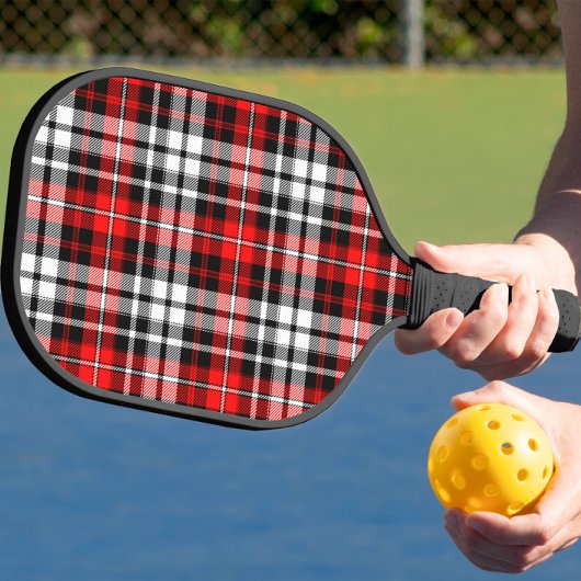 Red Black White Plaid Tartan Pattern Design Pickleball Schläger