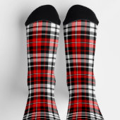Red Black White Plaid Tartan Pattern Design  Socken (Oben)